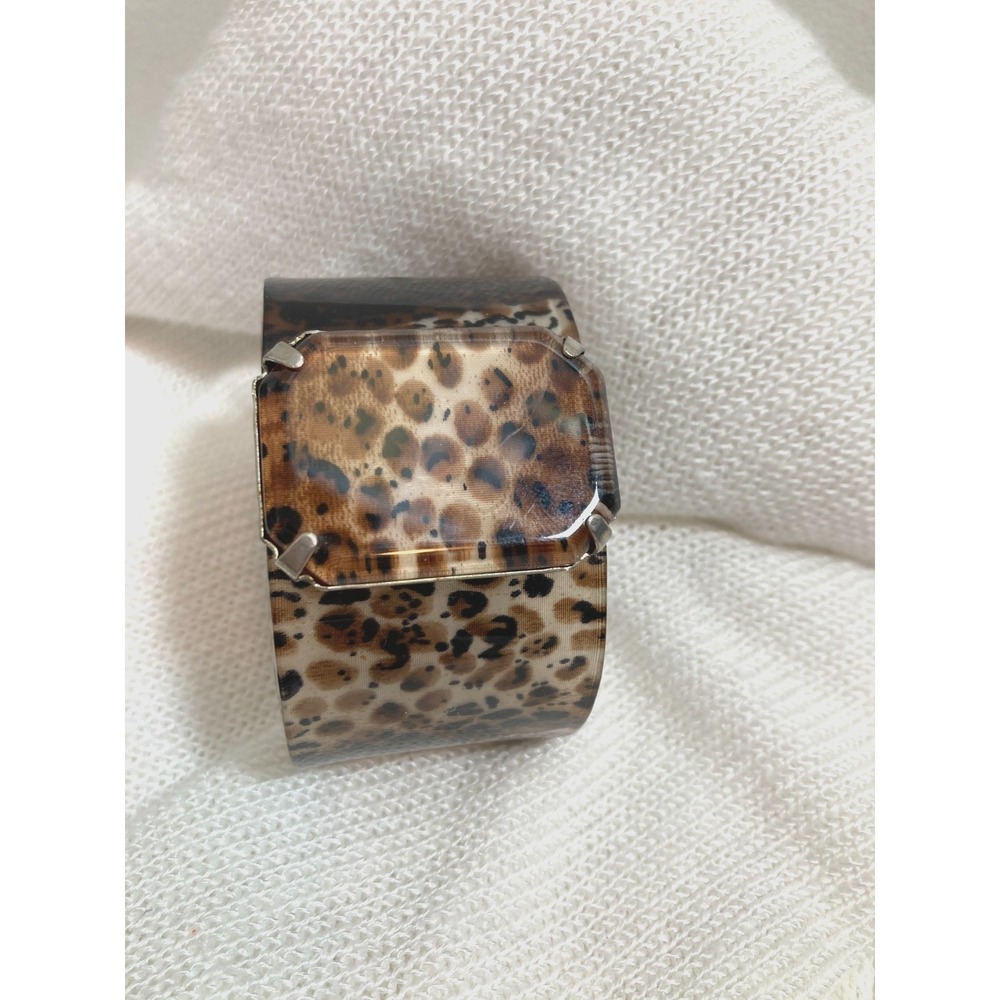Animal Print Cuff Bracelet Brown Acrylic Chunky Cheetah Leopard Statement